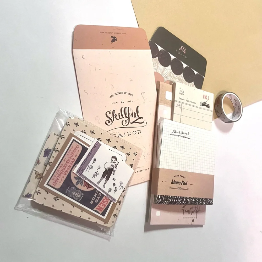 🆕 🎉 vintage minimal retro memo pad junk journal ephemera stationery set